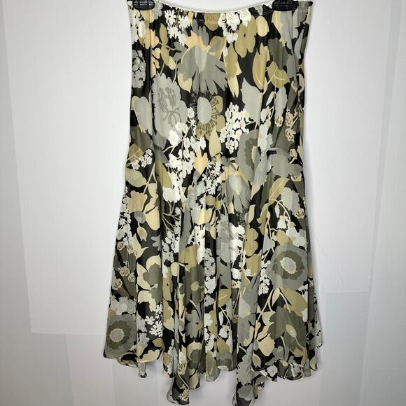 Bob Mackie Floral A-Line Soft Flowy Knee Length Gray Yellow Skirt Medium - Picture 4 of 6